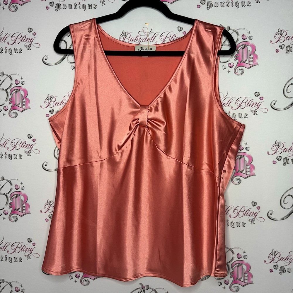Jessica tank top blouse shimmer orange coral salmon pink vneck luxury luxe